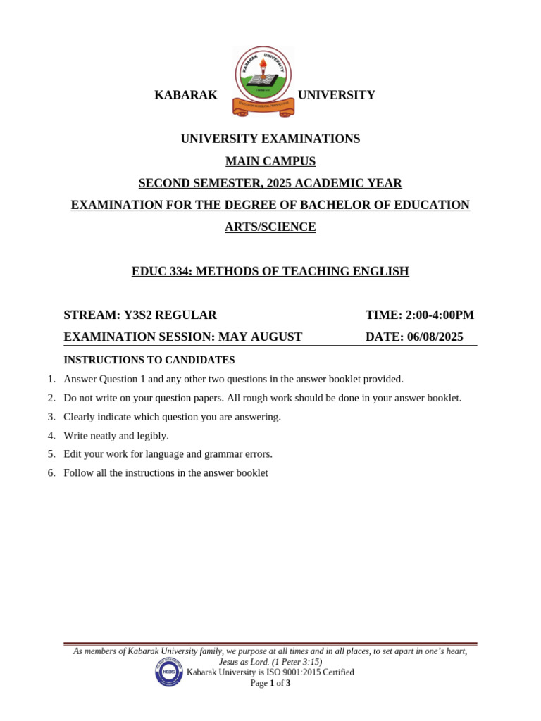 Educ 334 Methods of Teaching English - Kabarak University | PDF ...