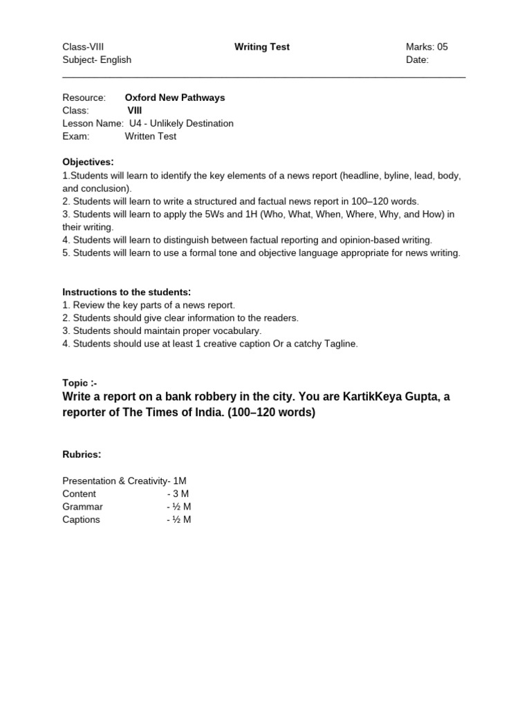 Report Writing (Writing Test) | PDF