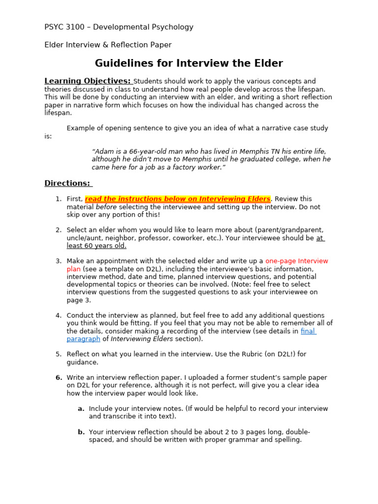 1guidelines For Interview The Elder | PDF | Developmental Psychology ...
