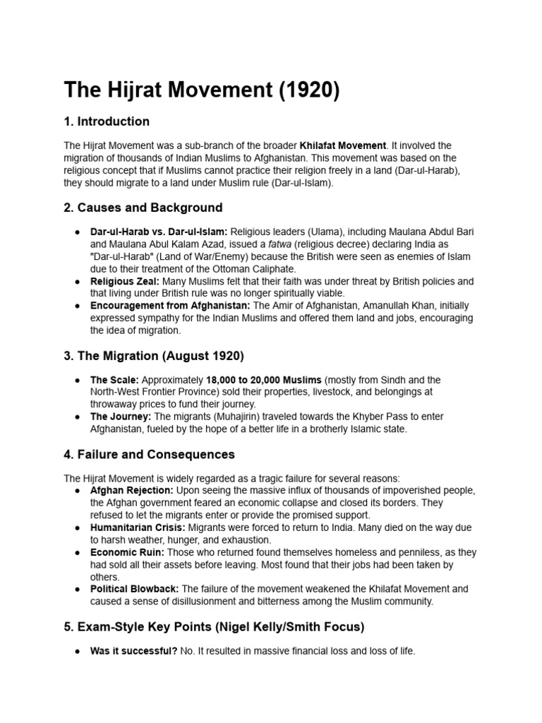Hijrat Movement Notes | PDF | Abrahamic Religions | Islam And Politics