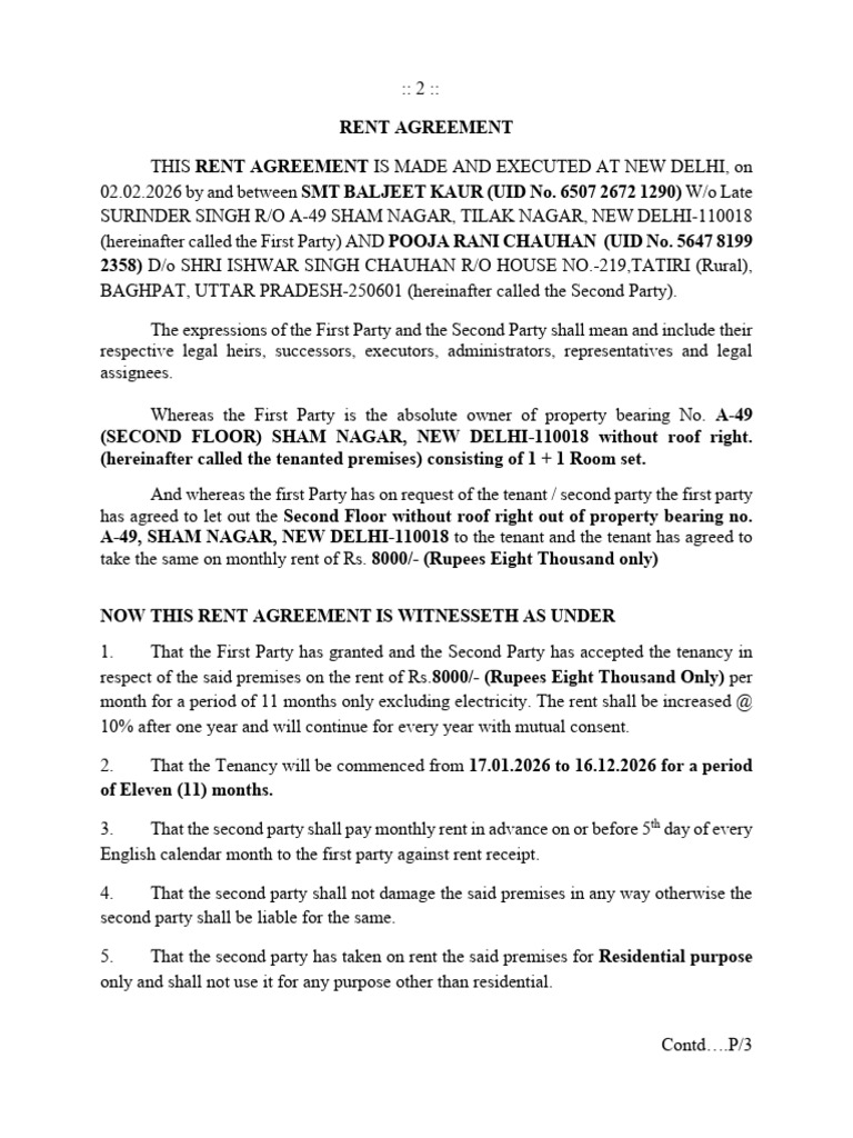 Notary - Rent - Baljeet Kaur - Final 2rd Floor 6 Months Locking | PDF ...
