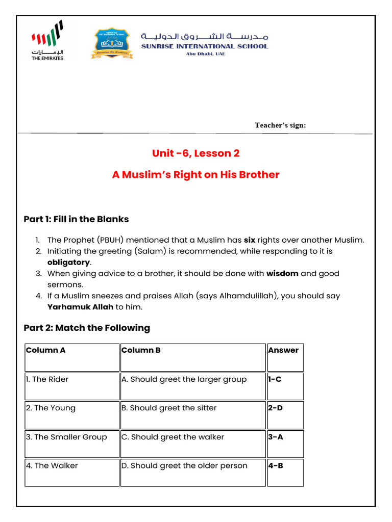 UNIT 6 - LESSON 2 - A Muslims Right On His Brother | PDF | Monotheistic ...