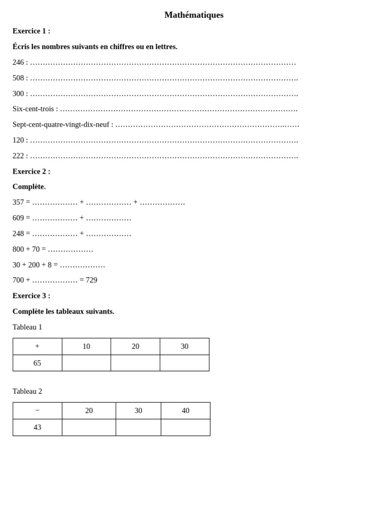 Maths - Exercices - Révision | PDF
