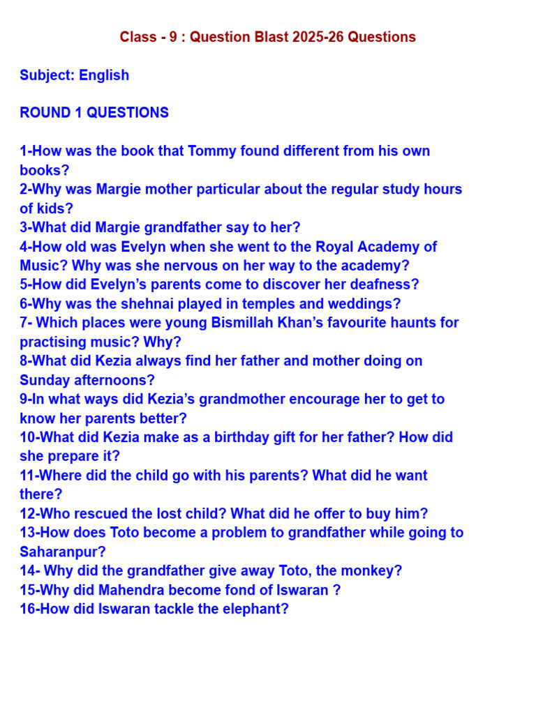 EM Class 9 Question Blast Questions | PDF | Cost Of Living | Force