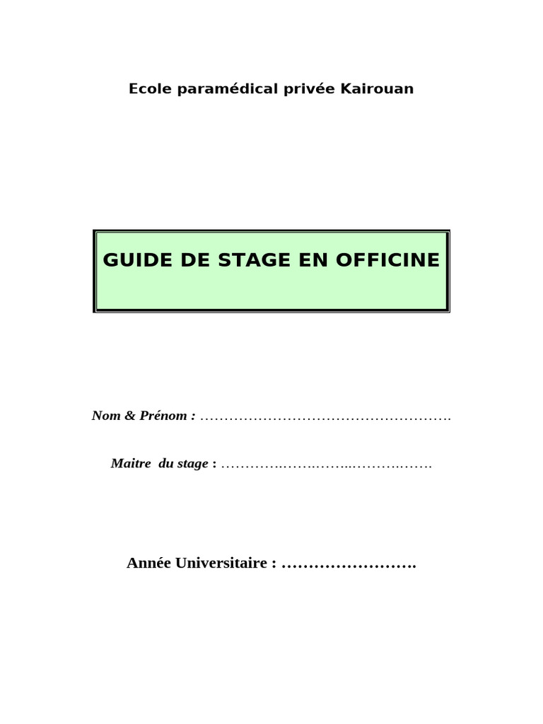 Guide Stage Officine.2025 2026 | PDF | Pharmacien | Pharmacie