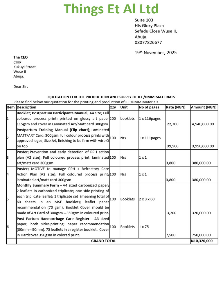 Quotation For The Production and Supply ......... | PDF | Paper