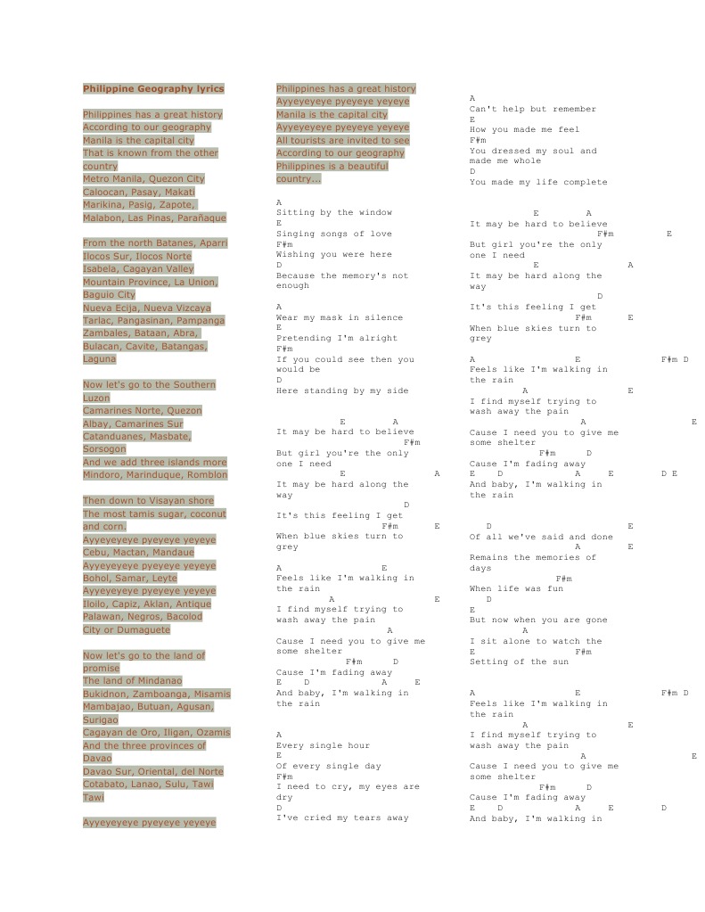 Philippine geography lyrics pdf philippines