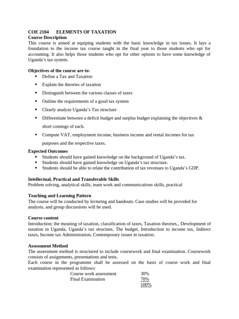Coe 2104elements of Taxation | PDF | Taxes | Income