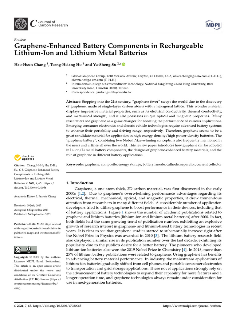 Carbon 07 00065 v2 | PDF | Lithium Ion Battery | Graphene