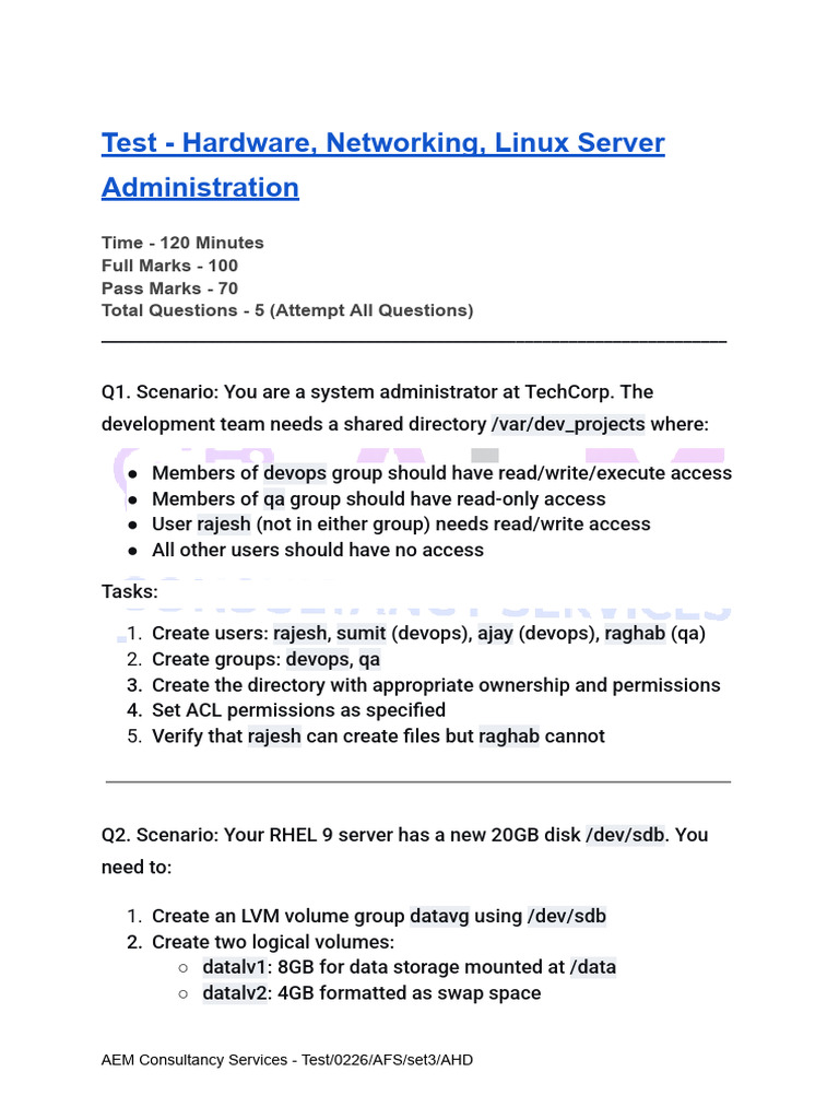 Test - Hardware, Networking, Linux Server Administration | PDF ...