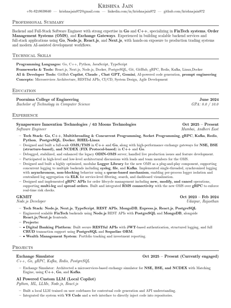 Krishna Jain Resume 22 Jan 2026-1 | PDF | Computer Science | Systems ...