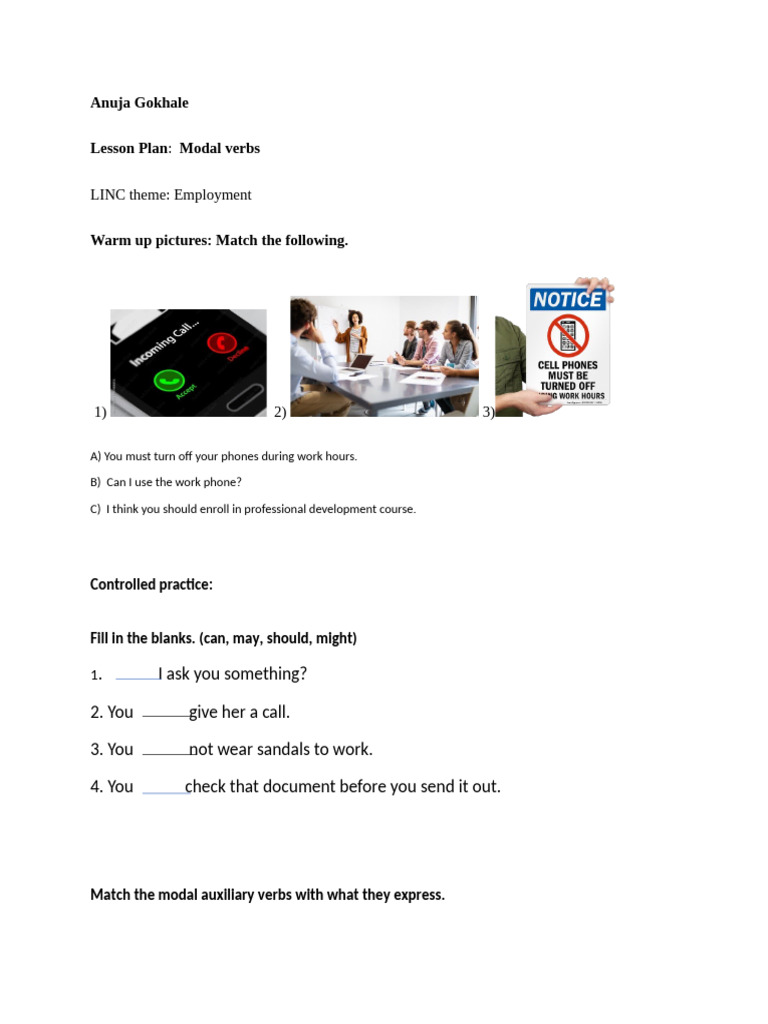 Modal Verbs Controlled Practice | PDF