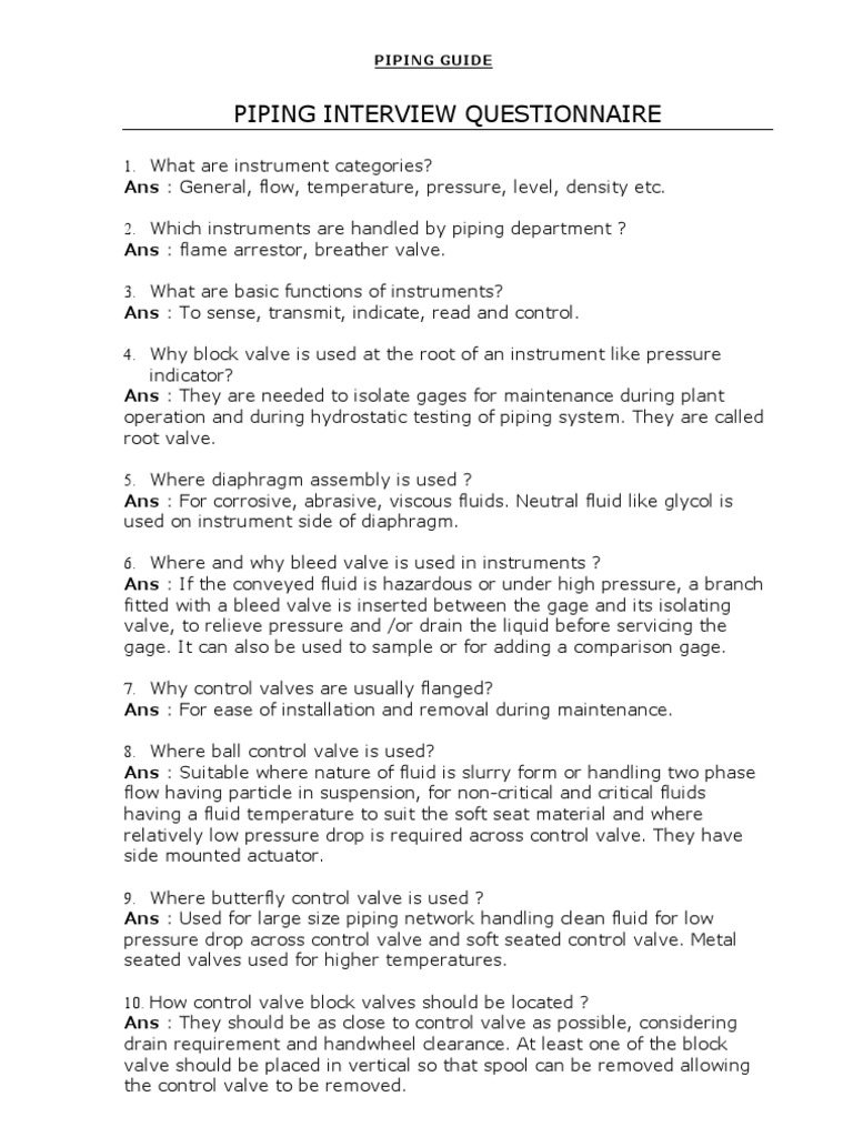 Piping Interview Question | PDF | Valve | Pressure Measurement