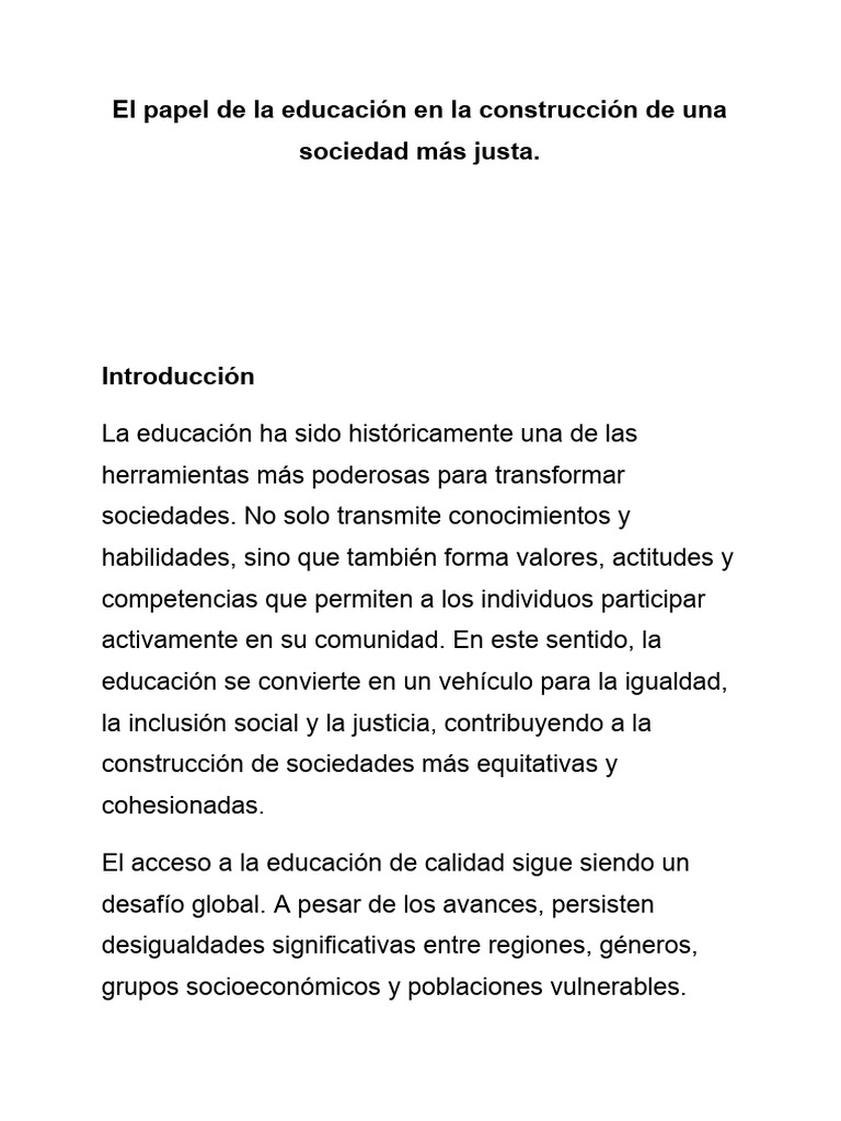 El papel de la educación en la construcción de una sociedad más justa ...