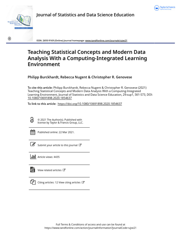 Teaching Statistical Concepts and Modern Data Analysis With A Computing ...