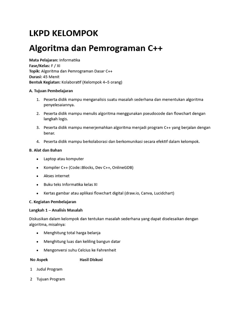 LKPD Kelompok Algoritma Pemrograman | PDF