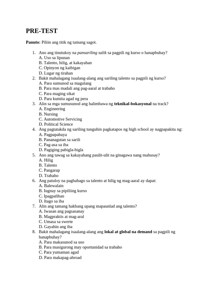 Pre Test | PDF