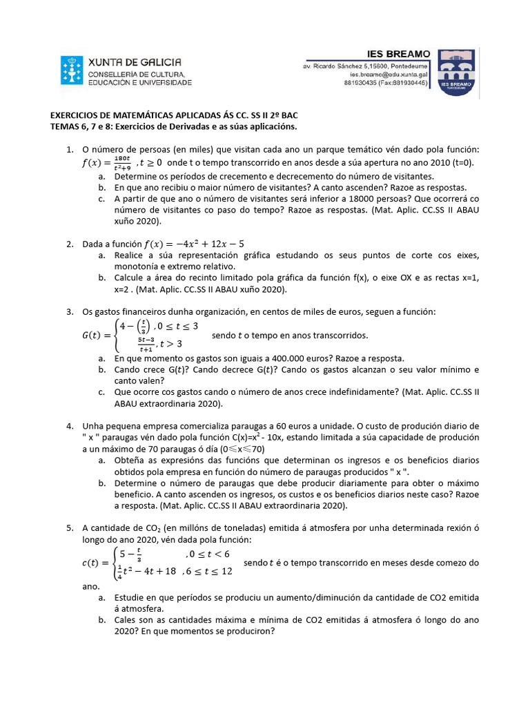 Tema 6e7 Derivabilidade e Aplicacións Mat ABAU 2BAC | PDF
