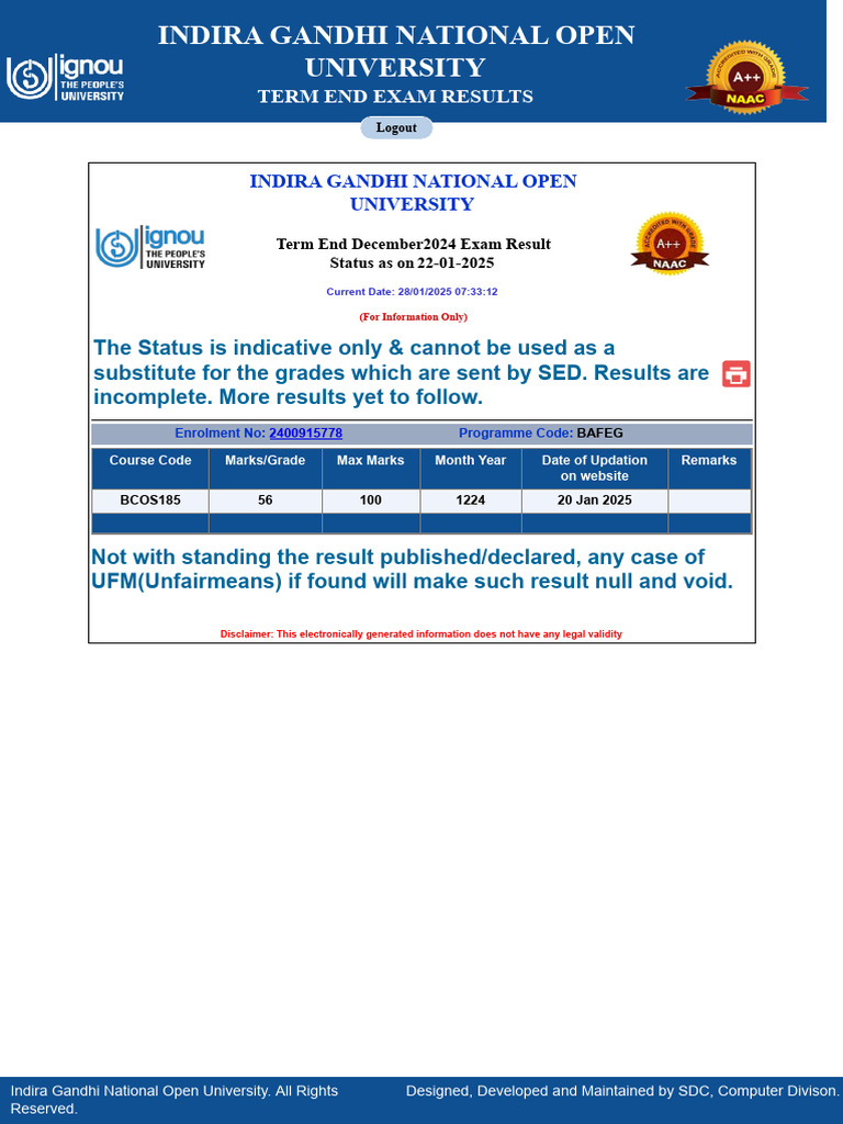 IGNOU Grade Card | PDF