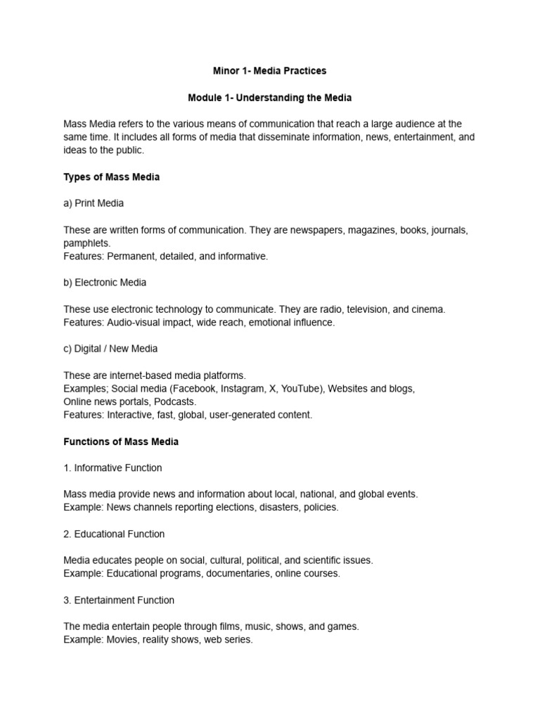 Minor 1 - Media Practices | PDF | Mass Media | News