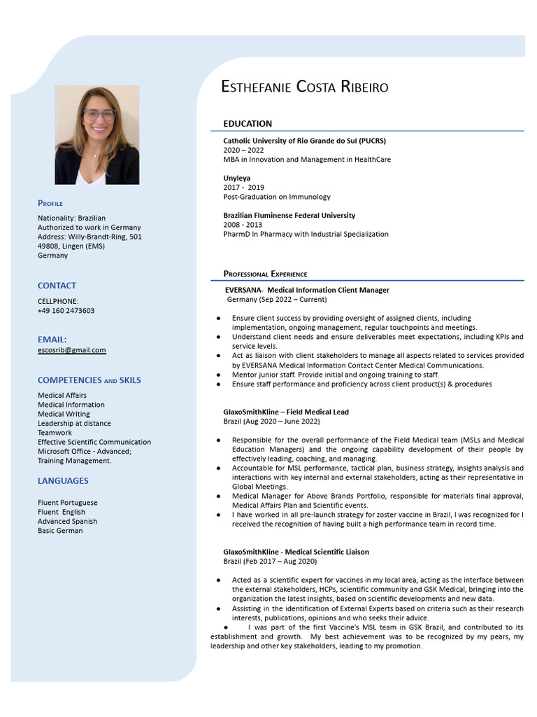 Esthefanie Costa Ribeiro - CV - Jul 2024 | PDF | Latin America | Business