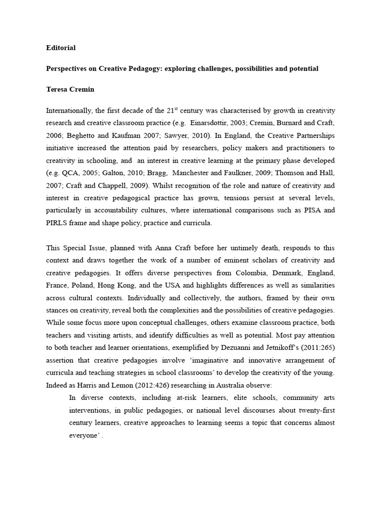Cremin 2015 | PDF | Creativity | Pedagogy