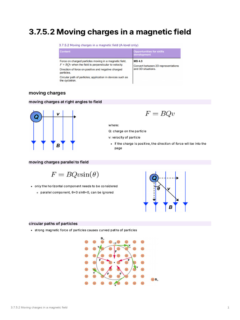 3.7.5.2 Moving Charges in A Magnetic Field | PDF | Magnetic Field ...