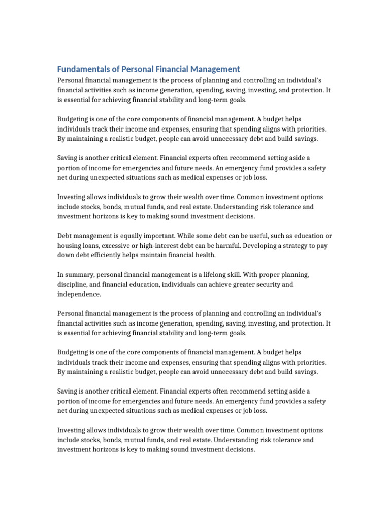 Personal Financial Management | PDF | Investing | Expense