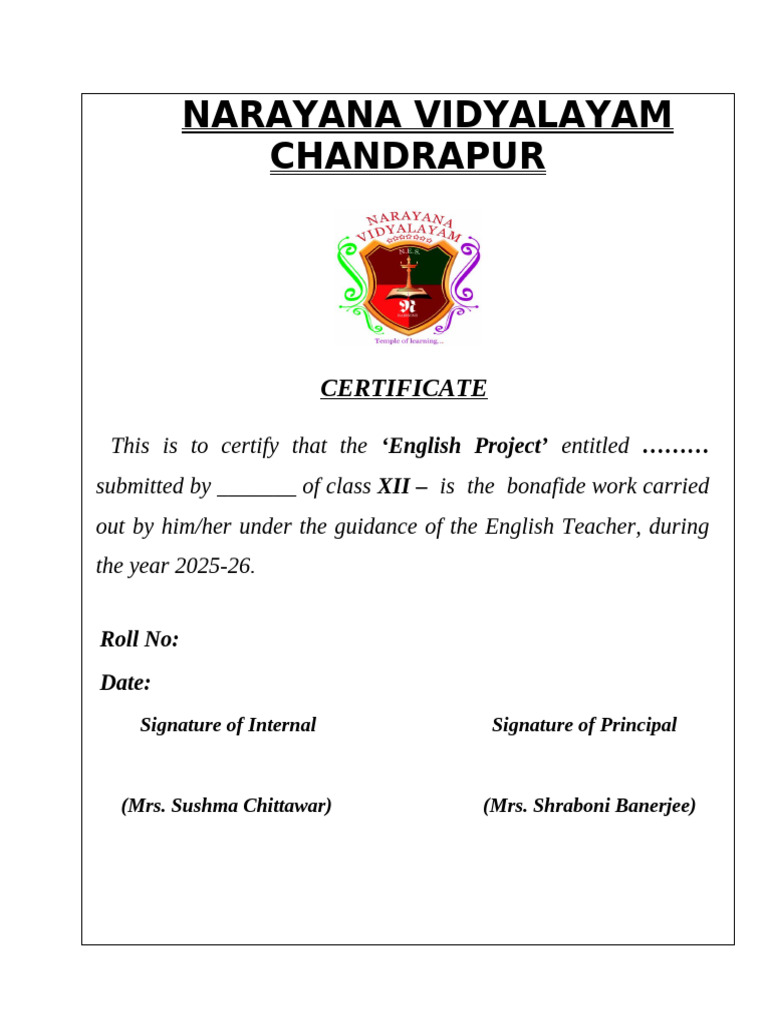 English Project Certificate | PDF