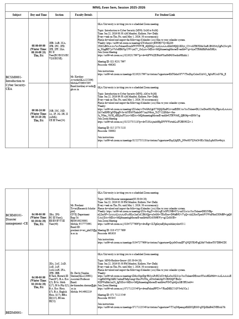Student MNG-Subject Class ZOOM Link (21-01-2026) | PDF