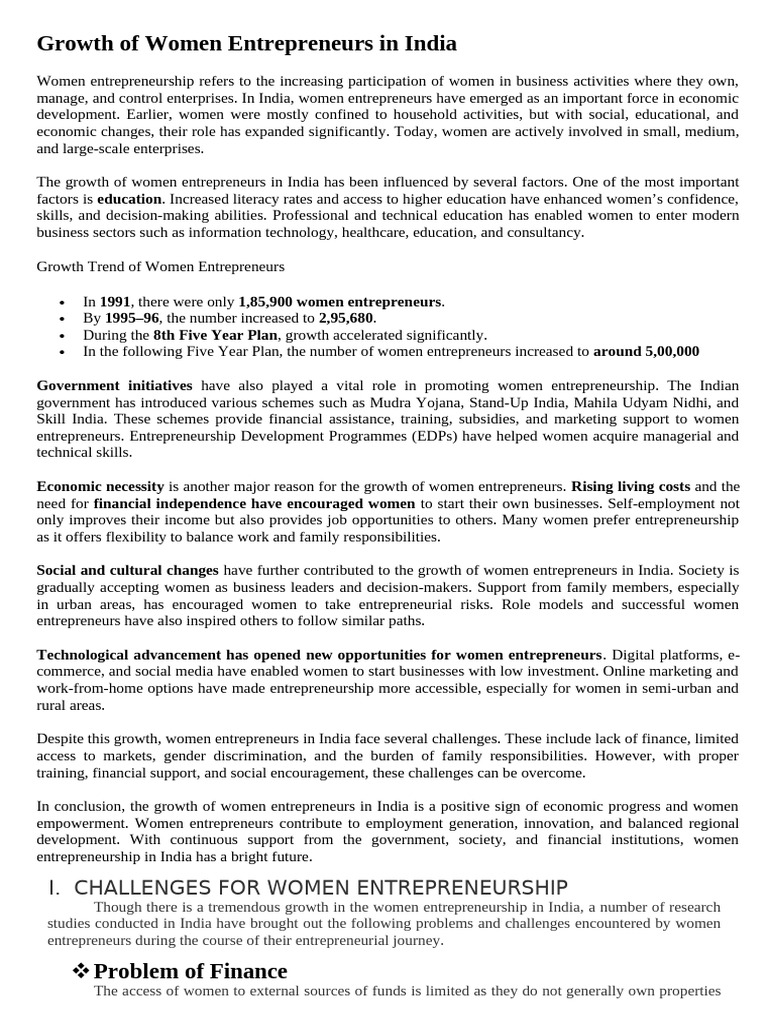 Growth of Women Entrepreneurs in India | PDF | Cost Of Living ...