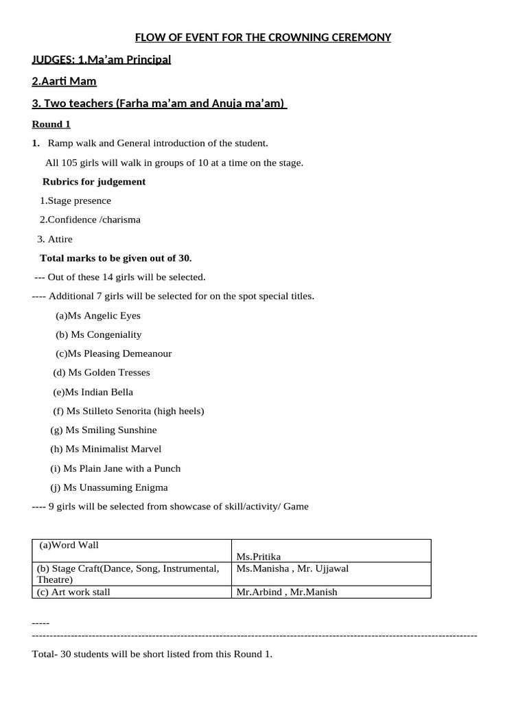 Flow of Event For The Crowning Ceremony-1 | PDF