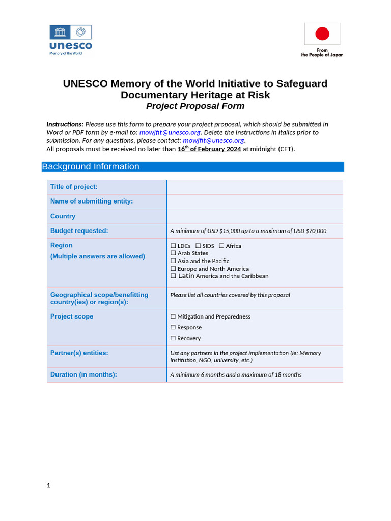 Project Proposal Template UNESCO MoW Initiative | PDF | Capacity Building