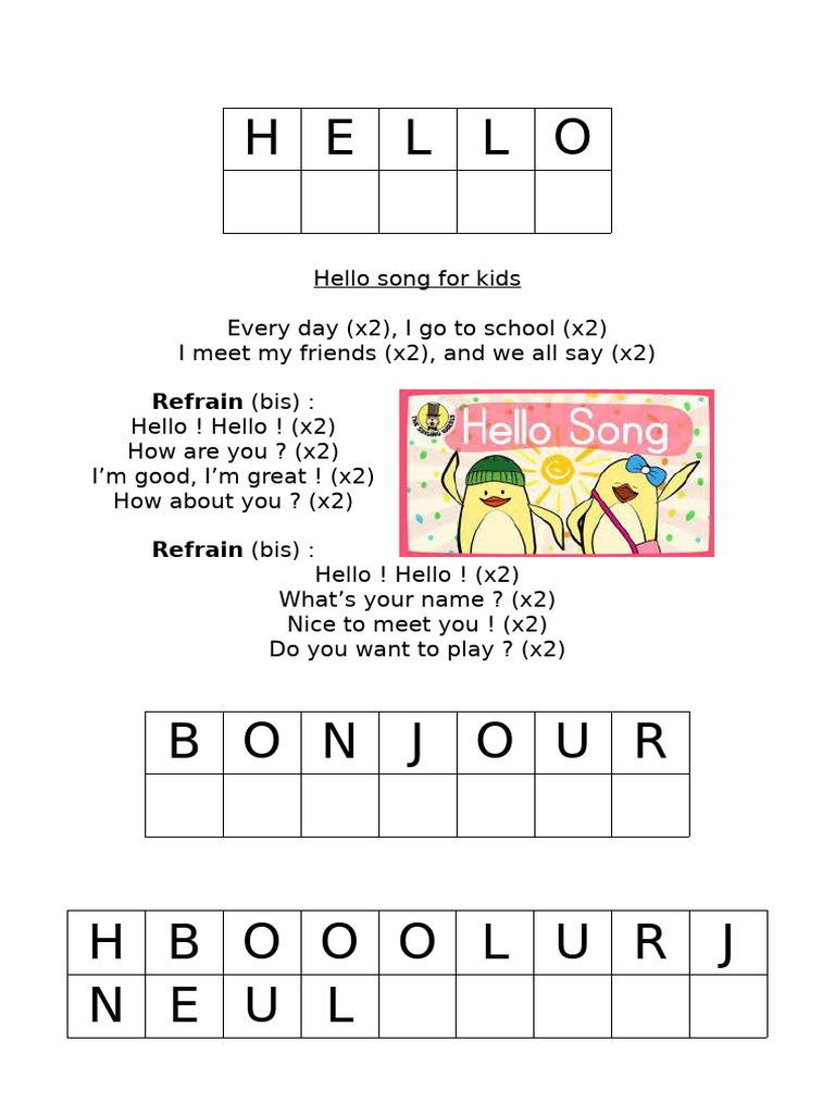 Hello Song for Kids 2 | PDF
