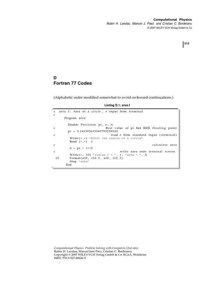 Computational Physics - 2007 - Landau - Fortran 77 Codes | PDF