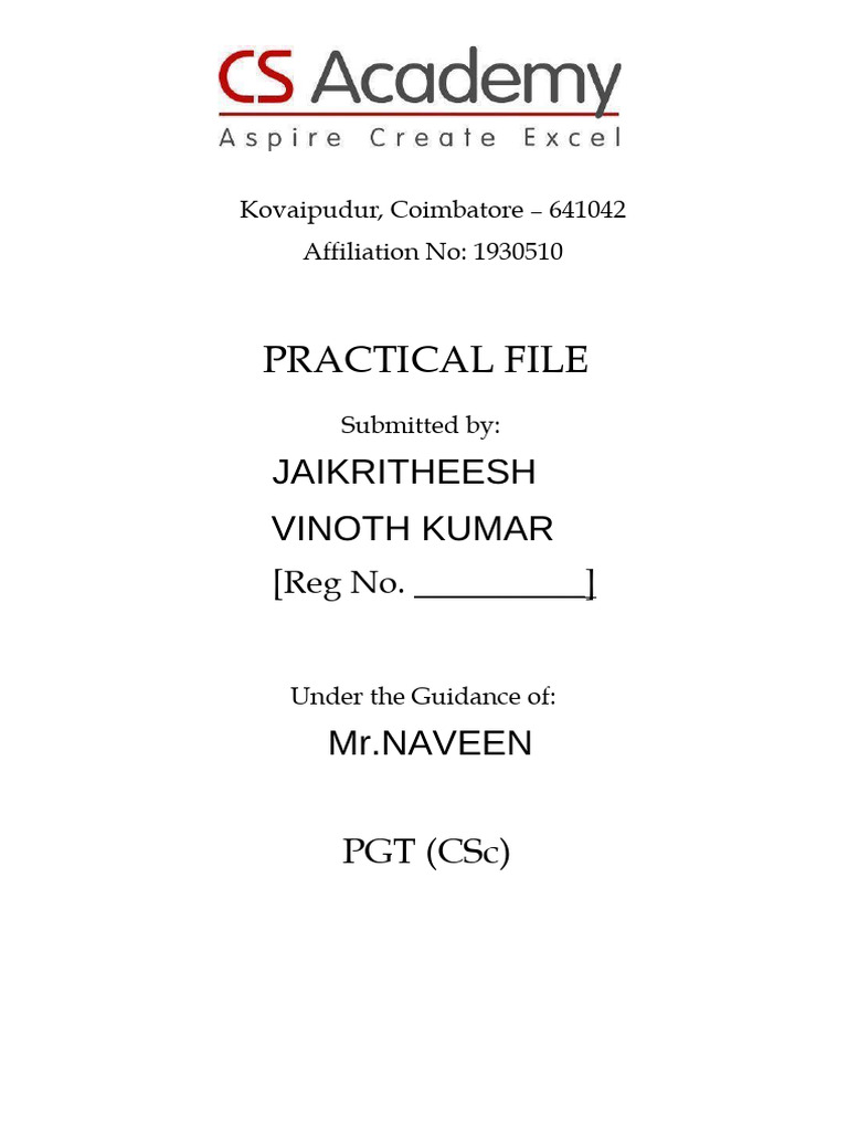Practical File: Jaikritheesh Vinoth Kumar | PDF