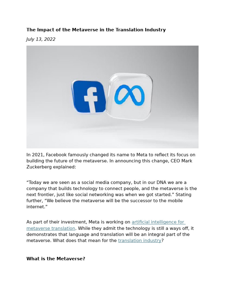 The Impact of The Metaverse in The Translation Industry | PDF ...