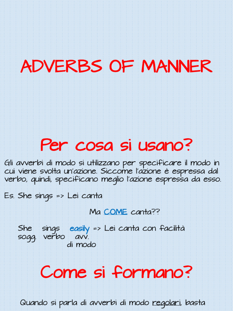 Adverbs of Manner - Avverbi Di Modo | PDF