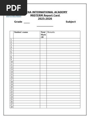 Mid Term Report Card Template