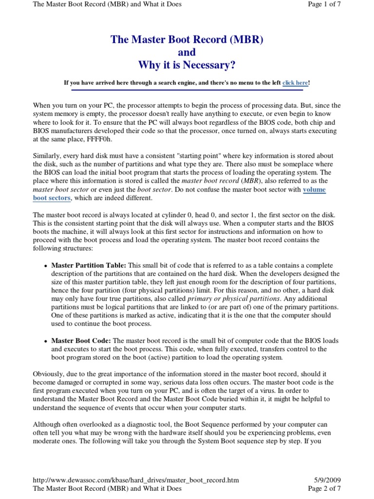 Master Boot Record PDF Bios Booting