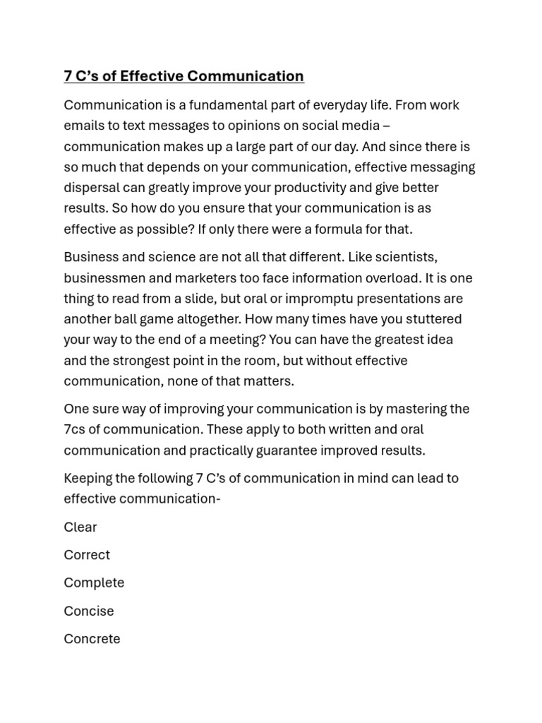 7 C's of Effective Communication | PDF | Information | Communication