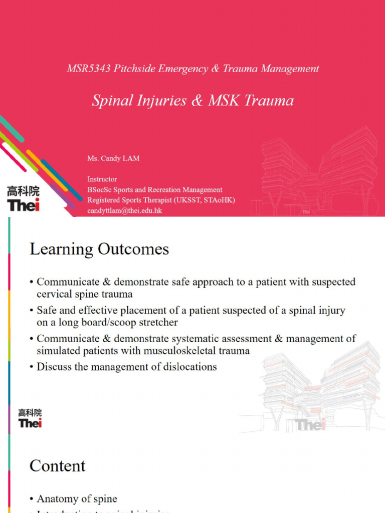 MSR5343 Lecture 7 Spinal Injuries and MSK Trauma Pic | PDF