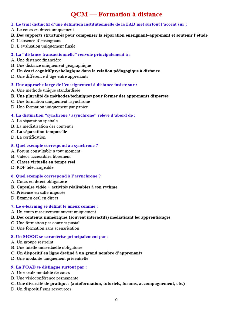 QCM-Formation À Distance | PDF | Formation à distance