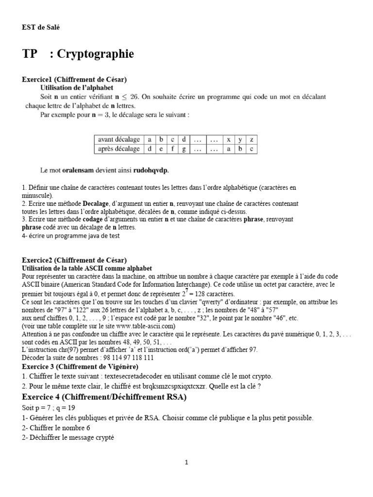 TP1 Algorithmes Cryptographie | PDF