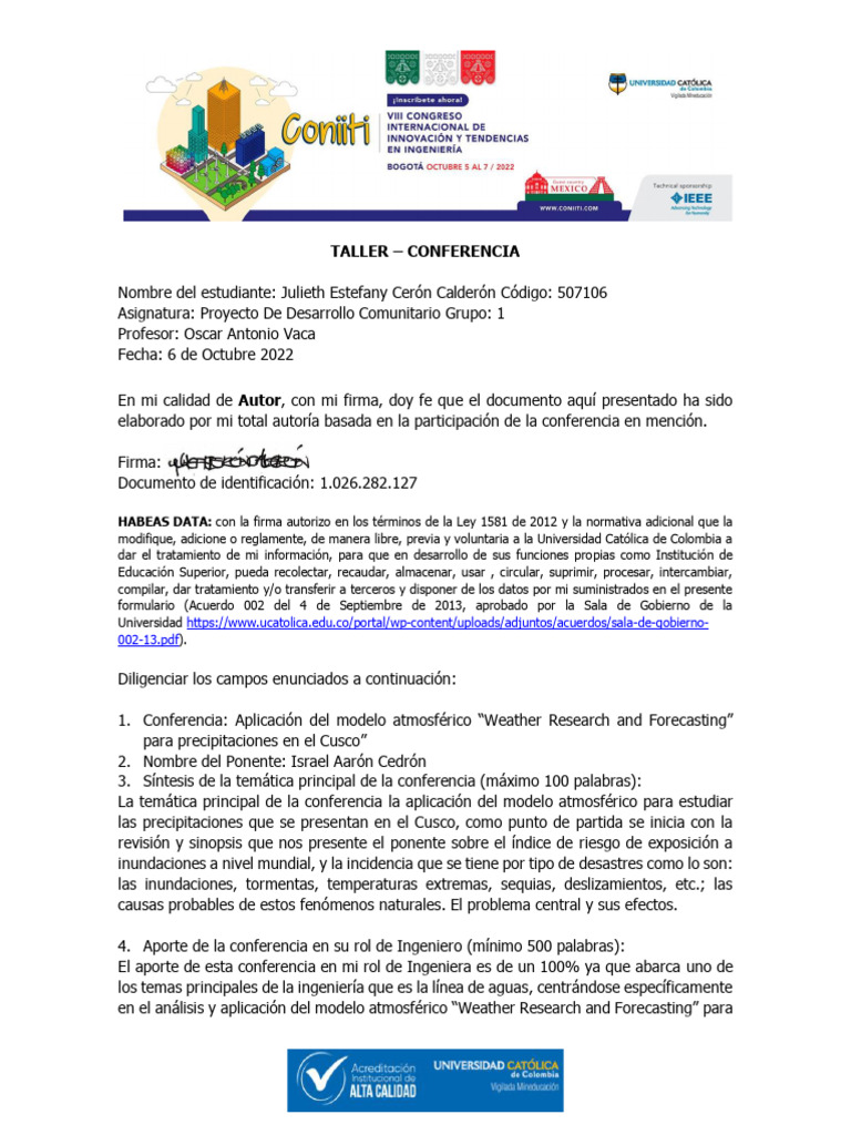 Conferencia #1 Oct 6 Proyecto de Desarrollo Comunitario | PDF
