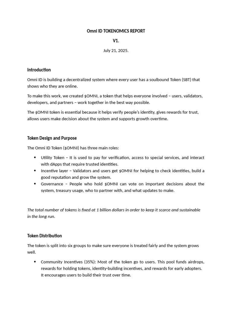 Omni Id Tokenomics Report | PDF | Applications Of Cryptography