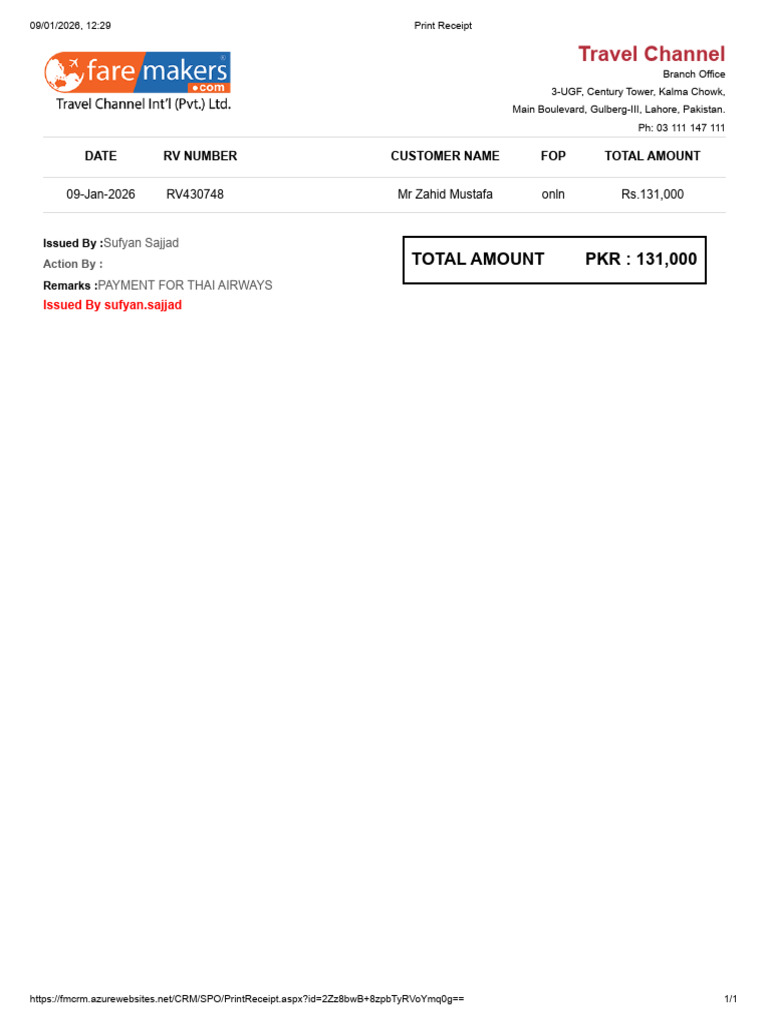 Travel Channel: Total Amount PKR: 131,000 | PDF