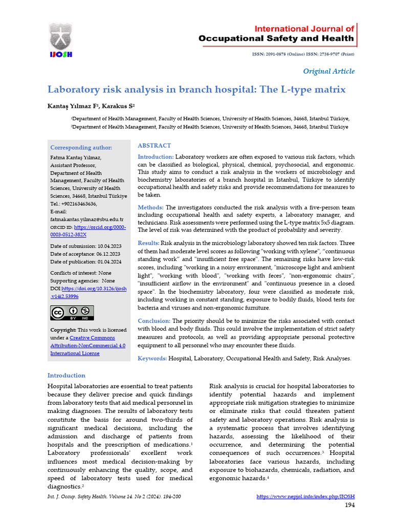 APS 6+Laboratory+Risk+Analysis+in+Branch+Hospital+ +L Type+Matrix ...