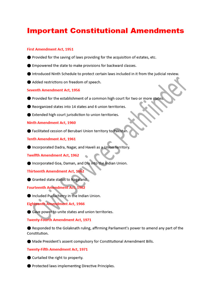 Important Constitutional Amendments | PDF | Statutory Law | Governance