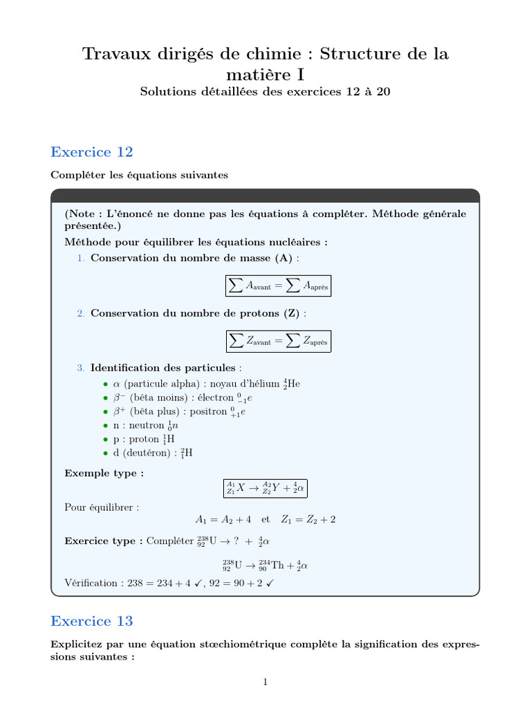 Exer 12 A 20 Chimie | PDF | Proton | Physique appliquée et ...